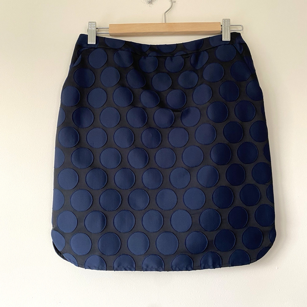 Boden Black & Navy Jacquard Circle Spot Curved Hem Skirt Size 4R Casual Office